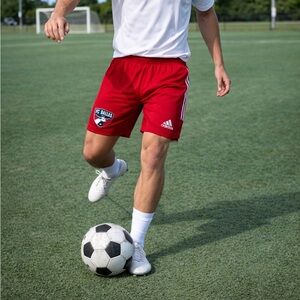 Adidas FC DALLAS Red/white logo and 3 Stripes Shorts elastic waist Size US M